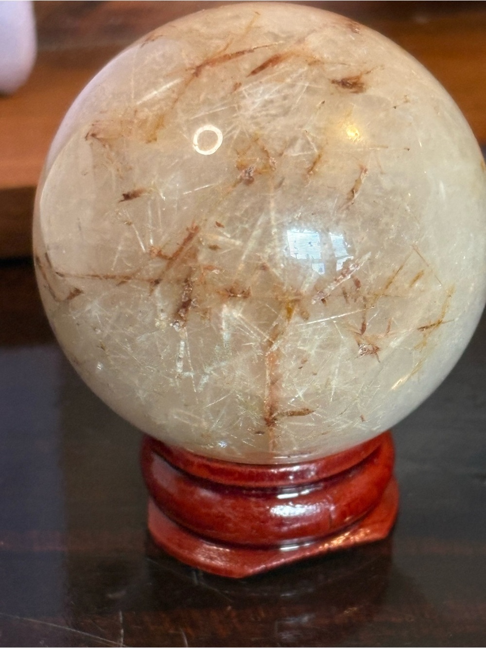 Earth Cream and Brown Rutilated Quartz Decorative Sphere - Picture 2 of 2